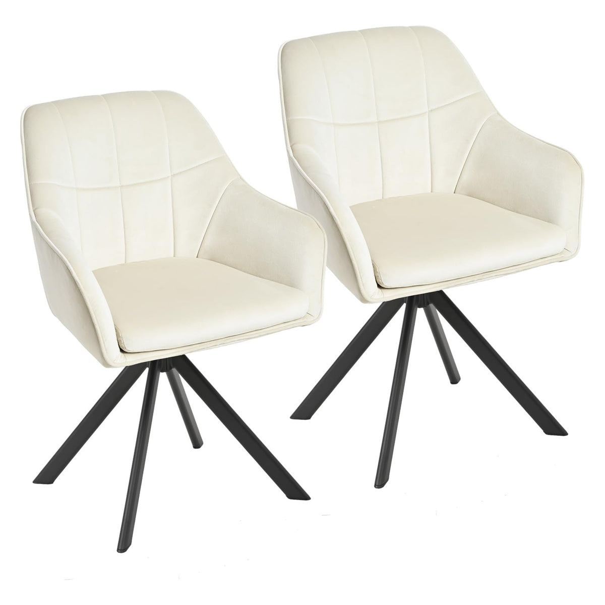 Drehstuhl Esszimmer 4er Set Samt Grün mit Armlehne Polsterstuhl Esszimmerstühle drehbar Küchenstuhl mit Metallbeine für Wohnzimmer Esszimmer – Dunkelbraun, 4er