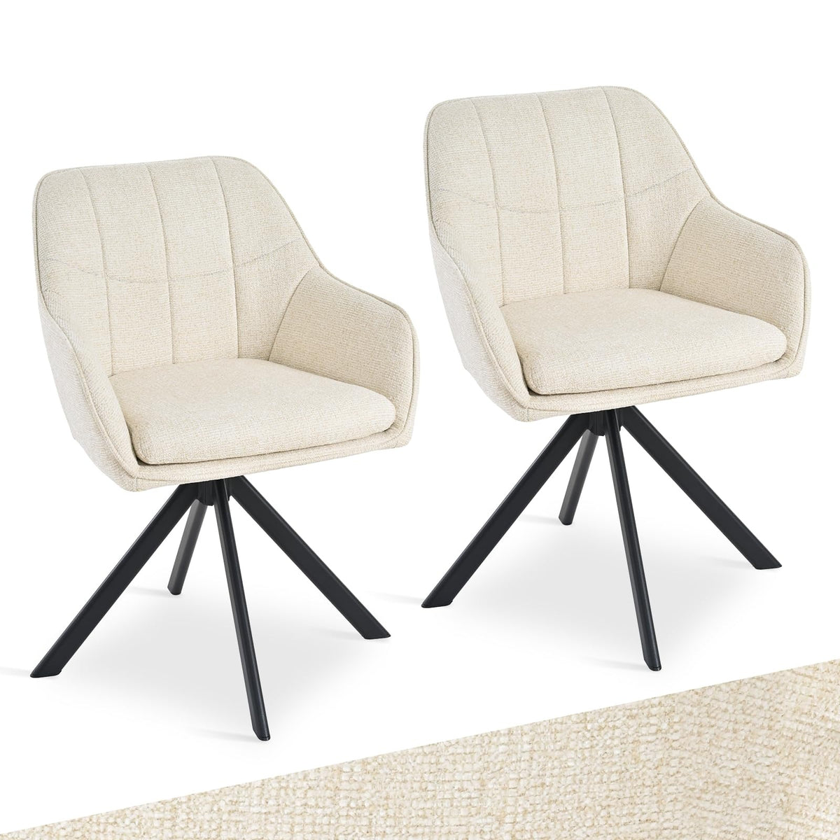 Drehstuhl Esszimmer 4er Set Samt Grün mit Armlehne Polsterstuhl Esszimmerstühle drehbar Küchenstuhl mit Metallbeine für Wohnzimmer Esszimmer – Creme, 2er