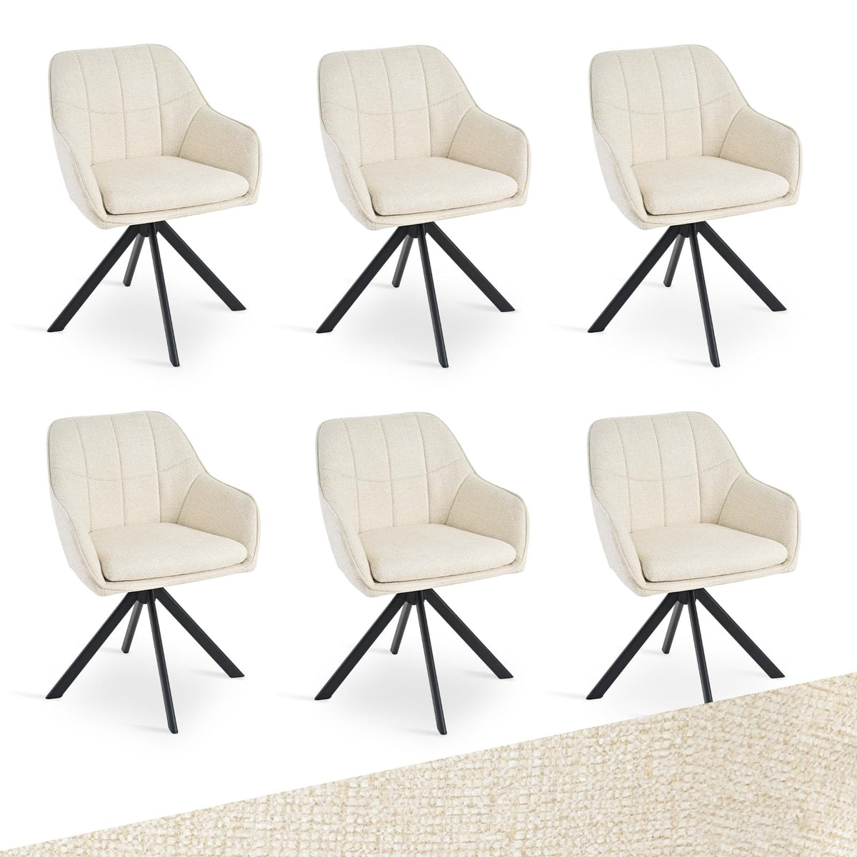 Drehstuhl Esszimmer 4er Set Samt Grün mit Armlehne Polsterstuhl Esszimmerstühle drehbar Küchenstuhl mit Metallbeine für Wohnzimmer Esszimmer – Cremeweiß, 2er