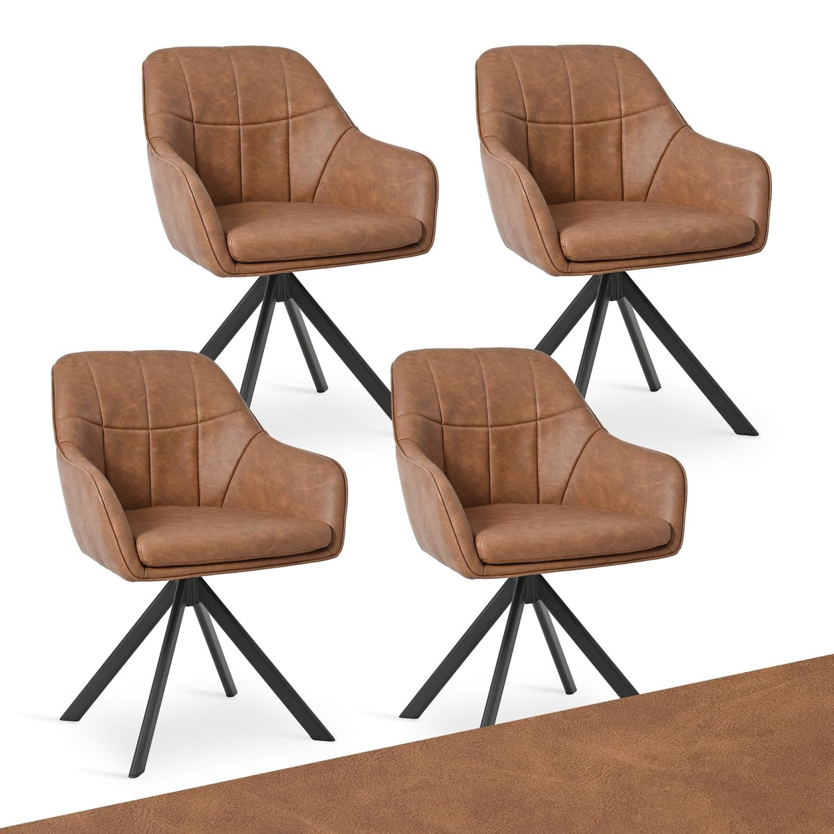 Drehstuhl Esszimmer 4er Set Samt Grün mit Armlehne Polsterstuhl Esszimmerstühle drehbar Küchenstuhl mit Metallbeine für Wohnzimmer Esszimmer – Braun, 2er