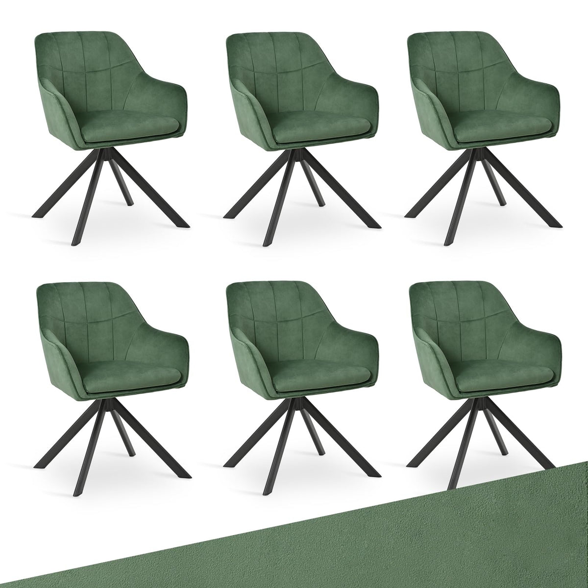 Drehstuhl Esszimmer 4er Set Samt Grün mit Armlehne Polsterstuhl Esszimmerstühle drehbar Küchenstuhl mit Metallbeine für Wohnzimmer Esszimmer – Dunkelgrau, 2er
