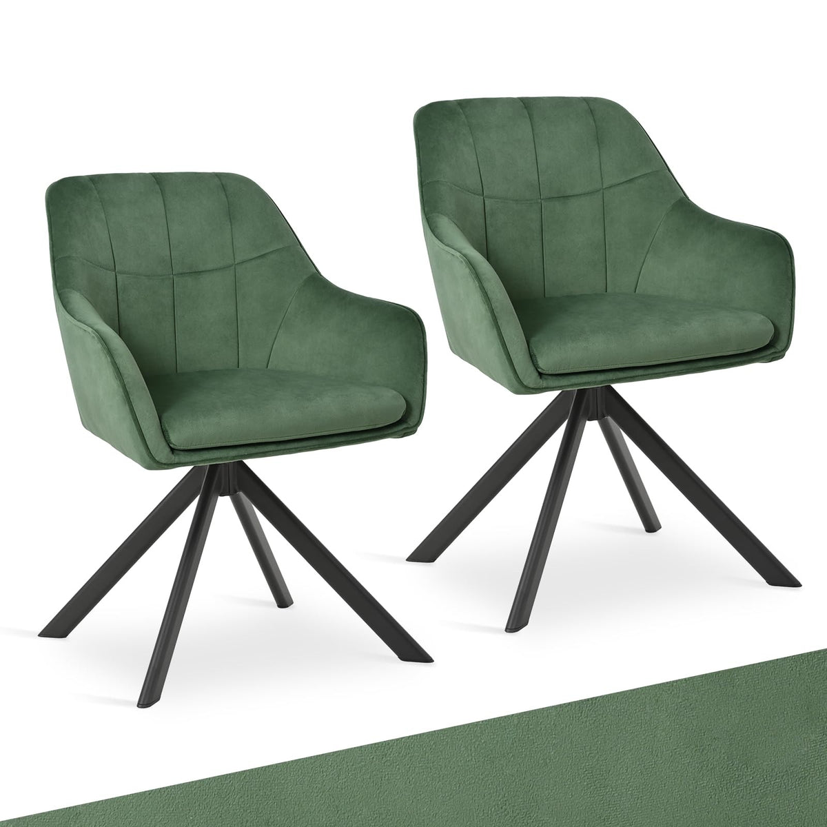 Drehstuhl Esszimmer 4er Set Samt Grün mit Armlehne Polsterstuhl Esszimmerstühle drehbar Küchenstuhl mit Metallbeine für Wohnzimmer Esszimmer – Chenille-dunkelblau, 2er