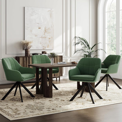 Drehstuhl Esszimmer 4er Set Samt Grün mit Armlehne Polsterstuhl Esszimmerstühle drehbar Küchenstuhl mit Metallbeine für Wohnzimmer Esszimmer