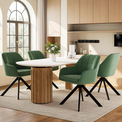 Drehstuhl Esszimmer 4er Set Samt Grün mit Armlehne Polsterstuhl Esszimmerstühle drehbar Küchenstuhl mit Metallbeine für Wohnzimmer Esszimmer