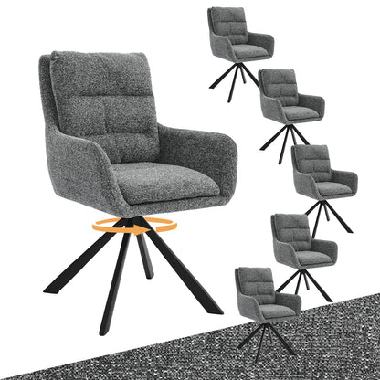 Esszimmerstuhl Drehbar 6er mit Armlehne – 360° Drehbarer Einzelstuhl mit Doppelter Rückenlehne und Abnehmbarem Sitzkissen,Mokkabraun – Standardgröße, Beige, 4