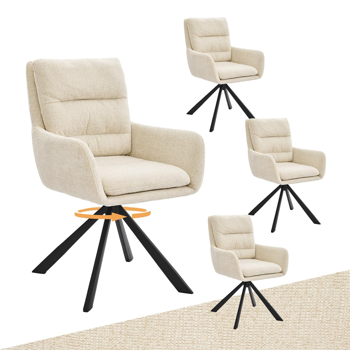 Esszimmerstuhl Drehbar 6er mit Armlehne – 360° Drehbarer Einzelstuhl mit Doppelter Rückenlehne und Abnehmbarem Sitzkissen,Hellgrau1 – Standardgröße, Beige, 1