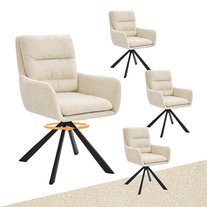 Esszimmerstuhl Drehbar 6er mit Armlehne – 360° Drehbarer Einzelstuhl mit Doppelter Rückenlehne und Abnehmbarem Sitzkissen,Hellgrau1 – Standardgröße, Beige, 1