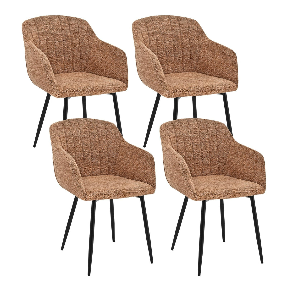 Esszimmerstühle Beige 4er Set mit Armlehnen, Modern Polsterstühle Leinen, Küchenstühle mit Metallgestell für Esszimmer, Wohnzimmer, Küche – Dunkelgrau, Standardgröße, 6