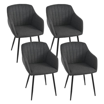 Esszimmerstühle Beige 4er Set mit Armlehnen, Modern Polsterstühle Leinen, Küchenstühle mit Metallgestell für Esszimmer, Wohnzimmer, Küche – Schiefergrau, Standardgröße, 6