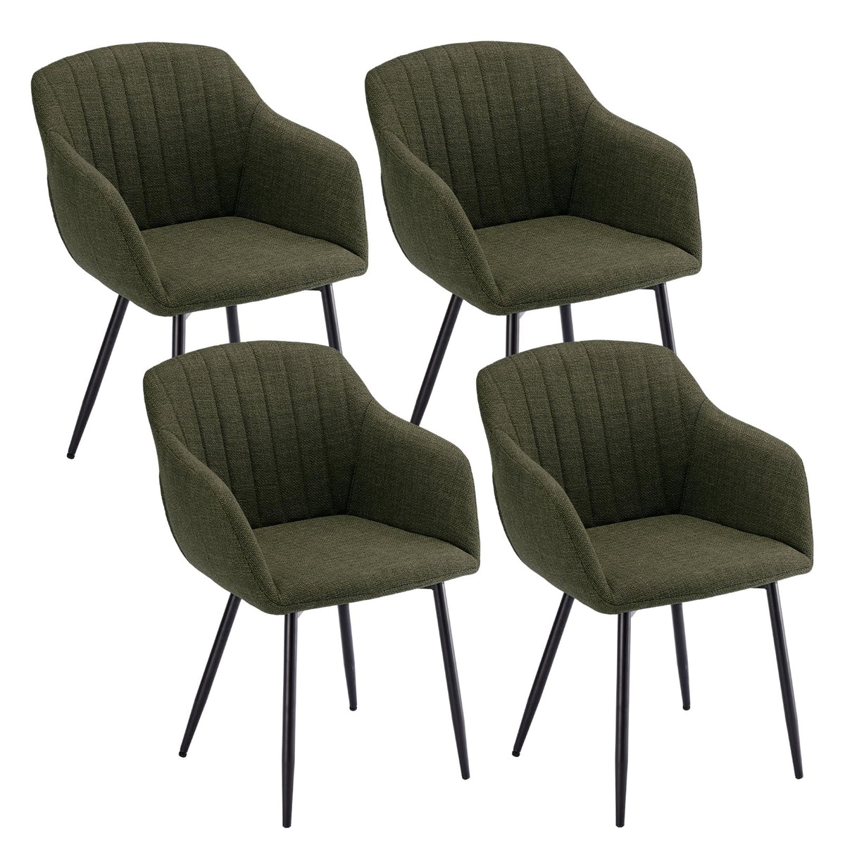 Esszimmerstühle Beige 4er Set mit Armlehnen, Modern Polsterstühle Leinen, Küchenstühle mit Metallgestell für Esszimmer, Wohnzimmer, Küche – Beige, Standardgröße, 4