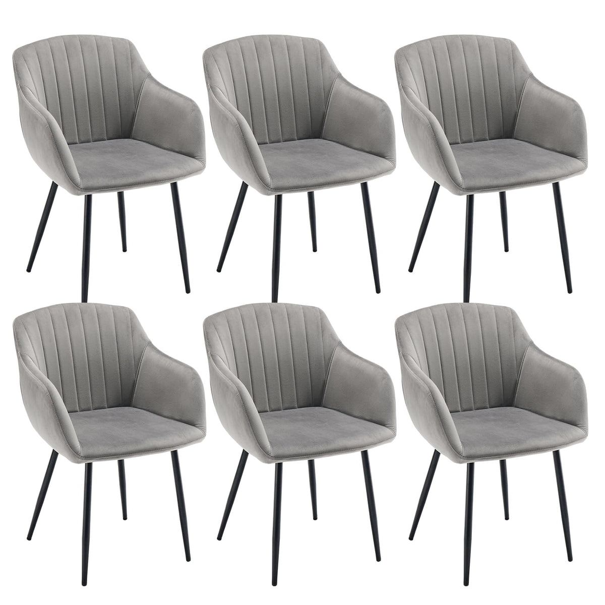 Esszimmerstühle Beige 4er Set mit Armlehnen, Modern Polsterstühle Leinen, Küchenstühle mit Metallgestell für Esszimmer, Wohnzimmer, Küche – Hellgrau, Standardgröße, 4