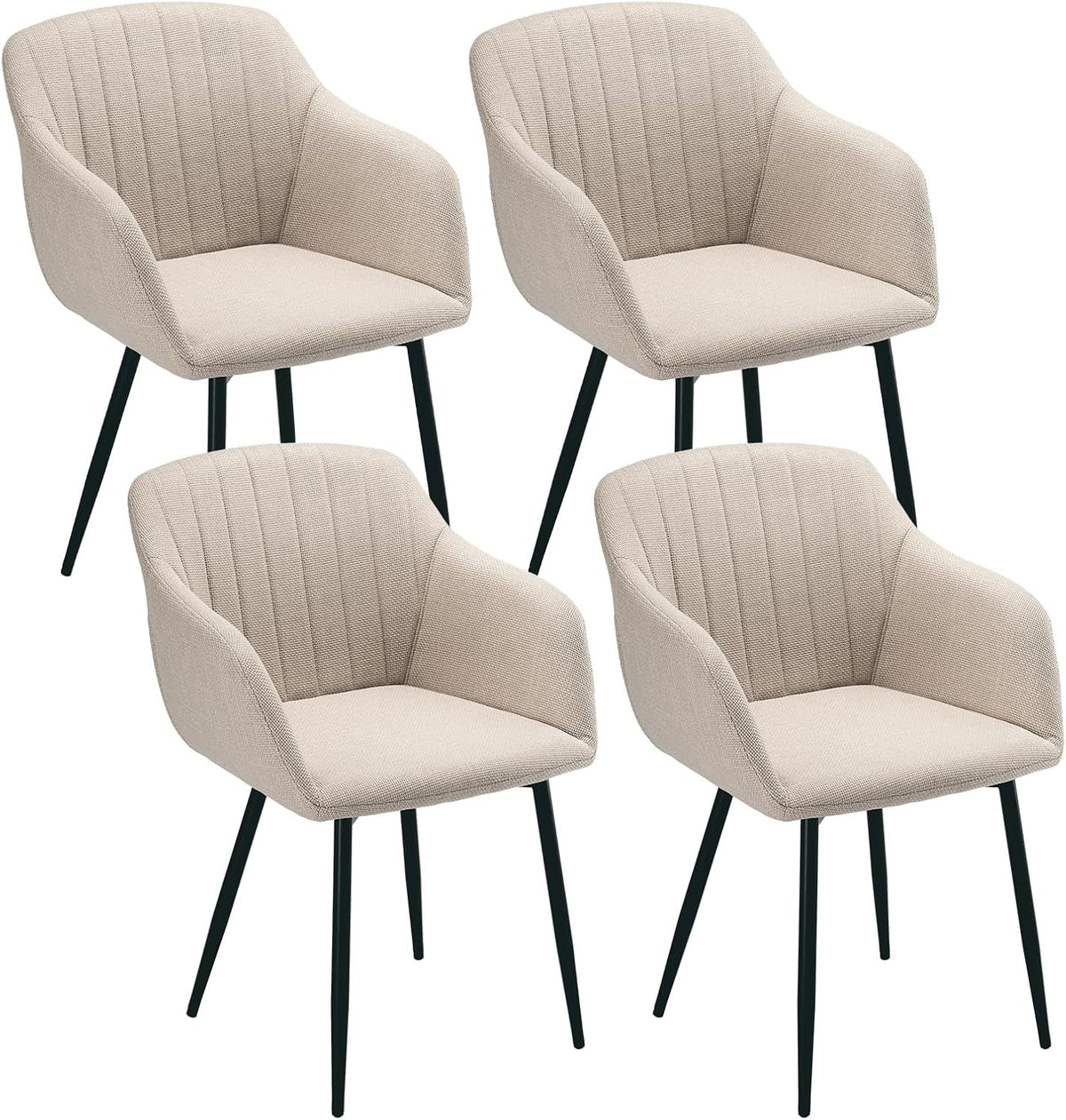 Esszimmerstühle Beige 4er Set mit Armlehnen, Modern Polsterstühle Leinen, Küchenstühle mit Metallgestell für Esszimmer, Wohnzimmer, Küche – Schiefergrau, Standardgröße, 4