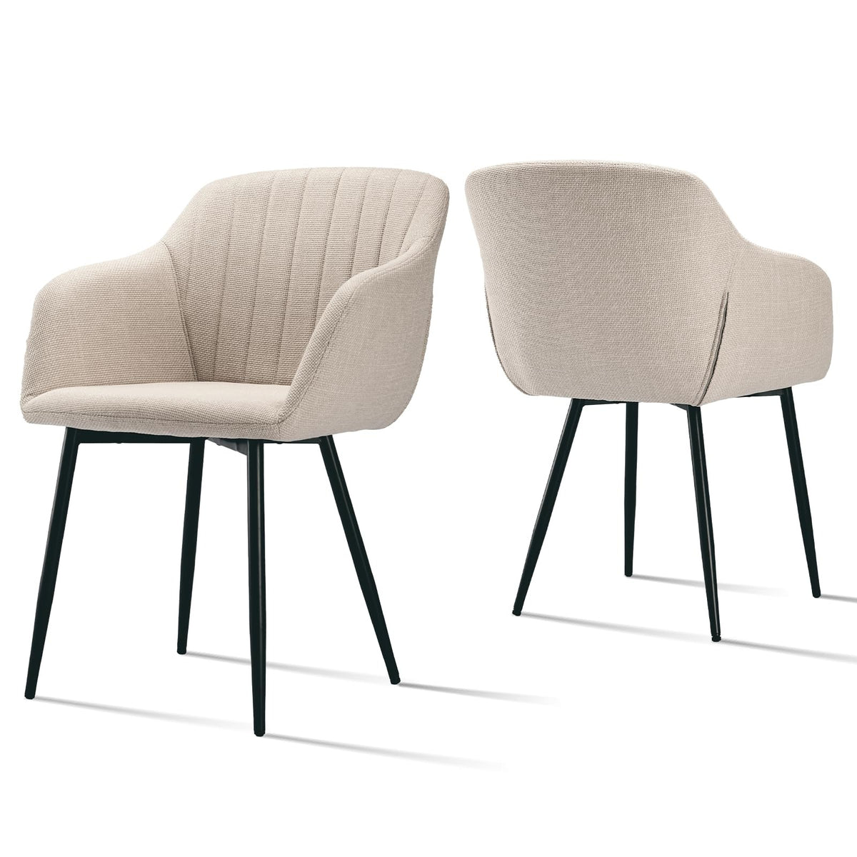 Esszimmerstühle Beige 4er Set mit Armlehnen, Modern Polsterstühle Leinen, Küchenstühle mit Metallgestell für Esszimmer, Wohnzimmer, Küche – Braun, Standardgröße, 2