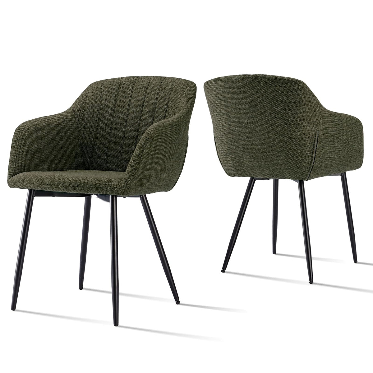 Esszimmerstühle Beige 4er Set mit Armlehnen, Modern Polsterstühle Leinen, Küchenstühle mit Metallgestell für Esszimmer, Wohnzimmer, Küche – Beige, Standardgröße, 2