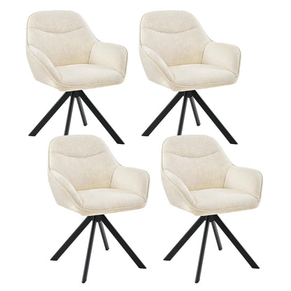 Esszimmerstühle Drehbar 4er Set mit Armlehne, 360° drehbar, Polsterstuhl Leinen, Drehstuhl Esszimmer Beige, Küchenstuhl mit Metallbeine für Esszimmer, Wohnzimmer, Büro – Elfenbein, Standardgröße, 6