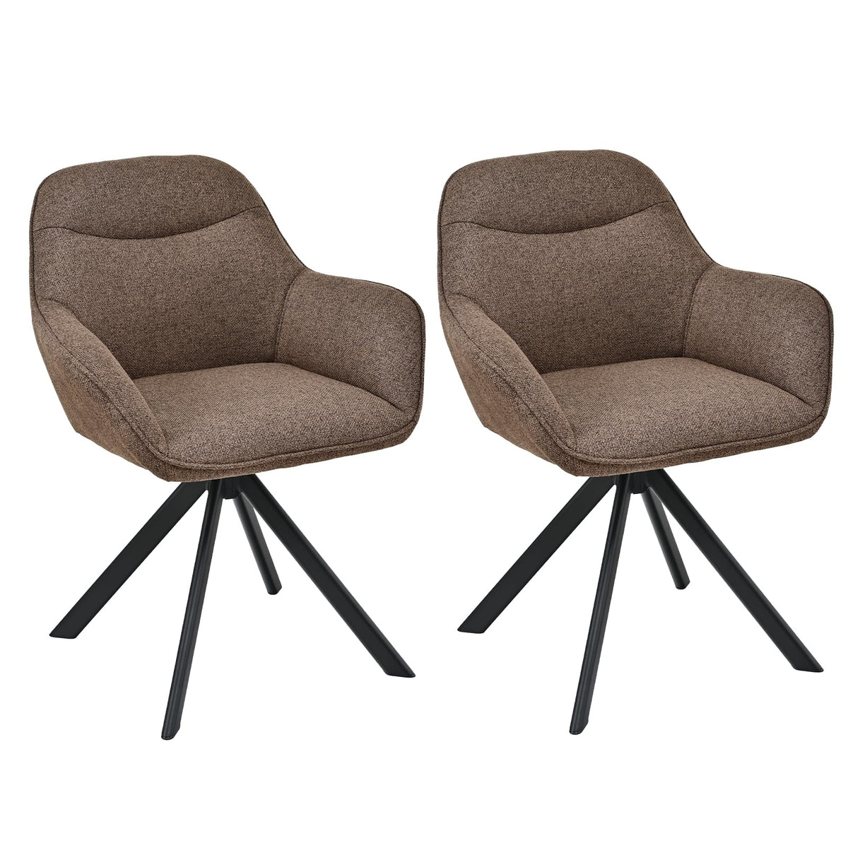Esszimmerstühle Drehbar 4er Set mit Armlehne, 360° drehbar, Polsterstuhl Leinen, Drehstuhl Esszimmer Beige, Küchenstuhl mit Metallbeine für Esszimmer, Wohnzimmer, Büro – Mokkabraun, Standardgröße, 6