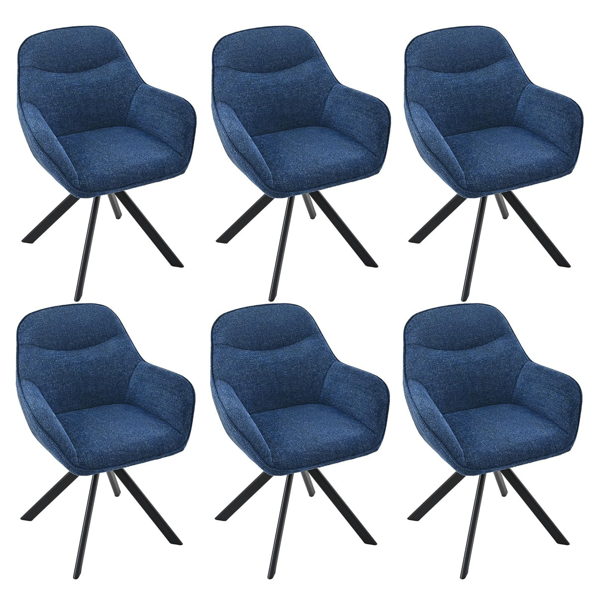 Esszimmerstühle Drehbar 4er Set mit Armlehne, 360° drehbar, Polsterstuhl Leinen, Drehstuhl Esszimmer Beige, Küchenstuhl mit Metallbeine für Esszimmer, Wohnzimmer, Büro – Blau, Standardgröße, 2
