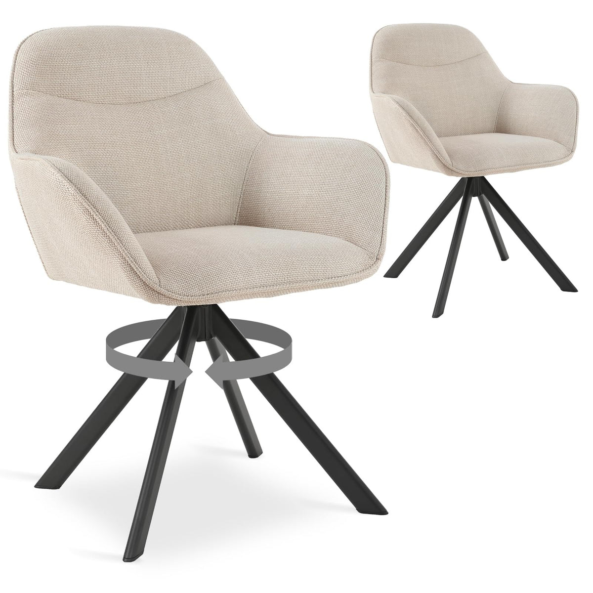 Esszimmerstühle Drehbar 4er Set mit Armlehne, 360° drehbar, Polsterstuhl Leinen, Drehstuhl Esszimmer Beige, Küchenstuhl mit Metallbeine für Esszimmer, Wohnzimmer, Büro – Waldgrün, Standardgröße, 2