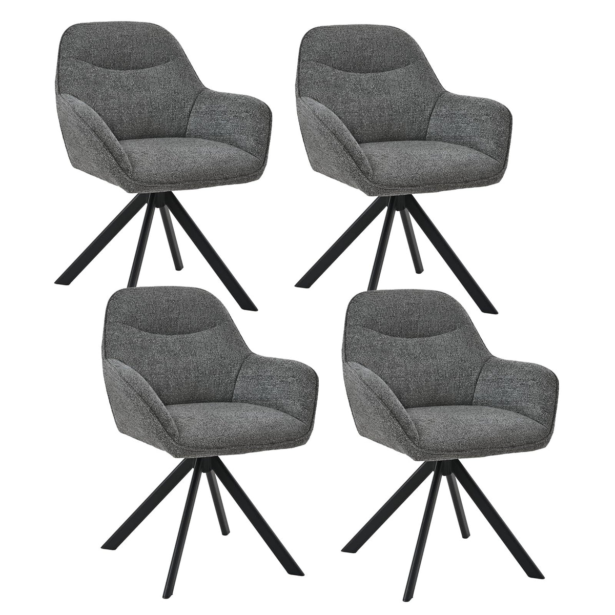 Esszimmerstühle Drehbar 4er Set mit Armlehne, 360° drehbar, Polsterstuhl Leinen, Drehstuhl Esszimmer Beige, Küchenstuhl mit Metallbeine für Esszimmer, Wohnzimmer, Büro – Dunkelgrau, Standardgröße, 2