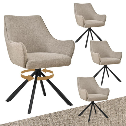 Esszimmerstühle Drehbar 4er Set mit Armlehne, gepolsterte Esszimmerstuhl mit hoher Rückenlehne für Esszimmer & Wohnzimmer, Büro, Beige1 – Standardgröße, Schwarz1, 6