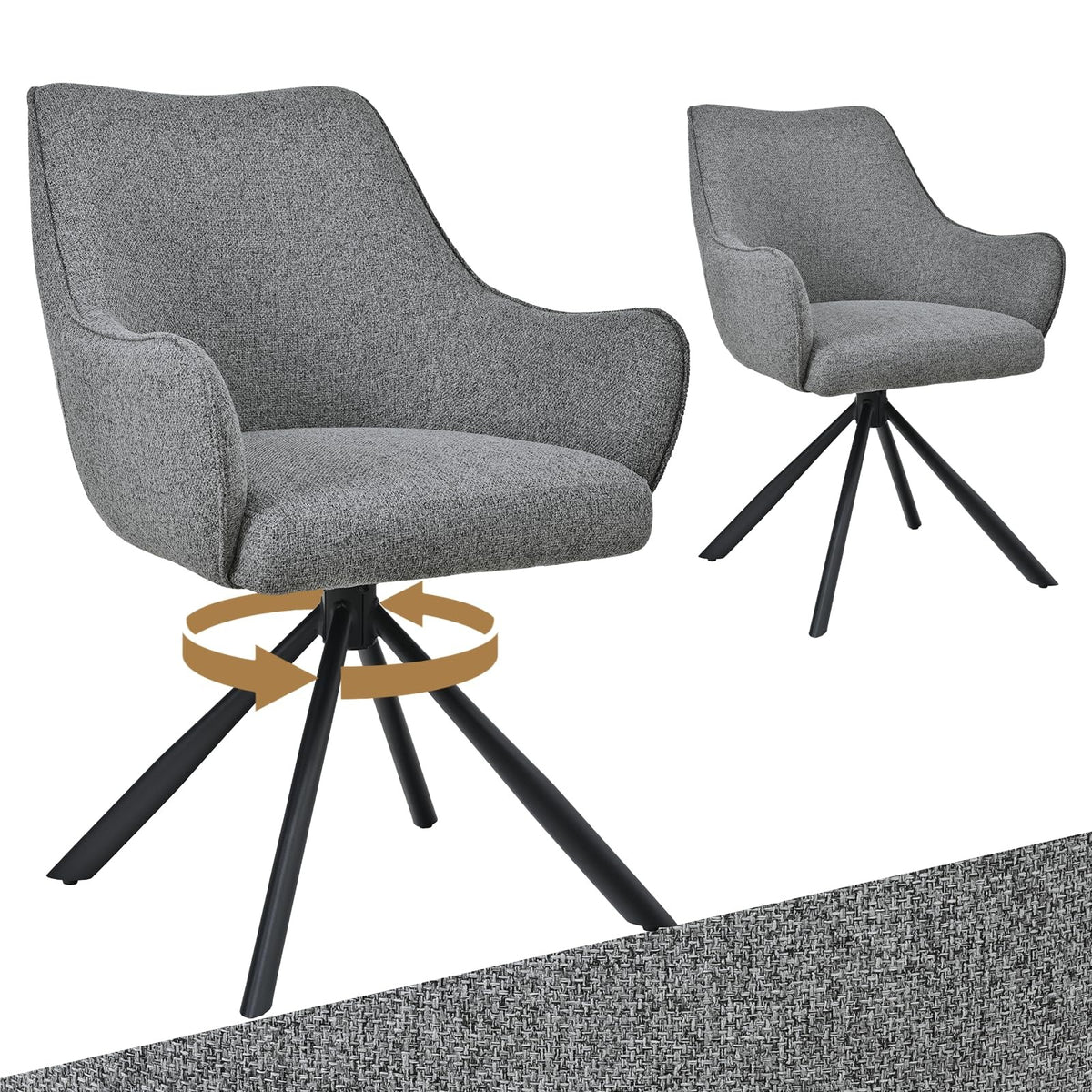 Esszimmerstühle Drehbar 4er Set mit Armlehne, gepolsterte Esszimmerstuhl mit hoher Rückenlehne für Esszimmer & Wohnzimmer, Büro, Beige1 – Standardgröße, Hellgrau1, 6