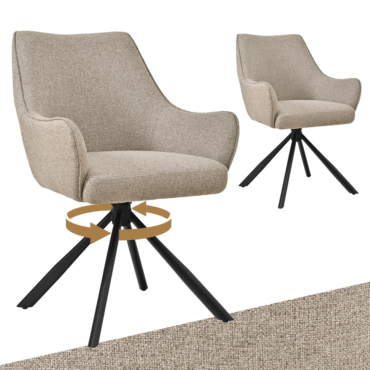 Esszimmerstühle Drehbar 4er Set mit Armlehne, gepolsterte Esszimmerstuhl mit hoher Rückenlehne für Esszimmer & Wohnzimmer, Büro, Beige1 – Standardgröße, Taupe, 6