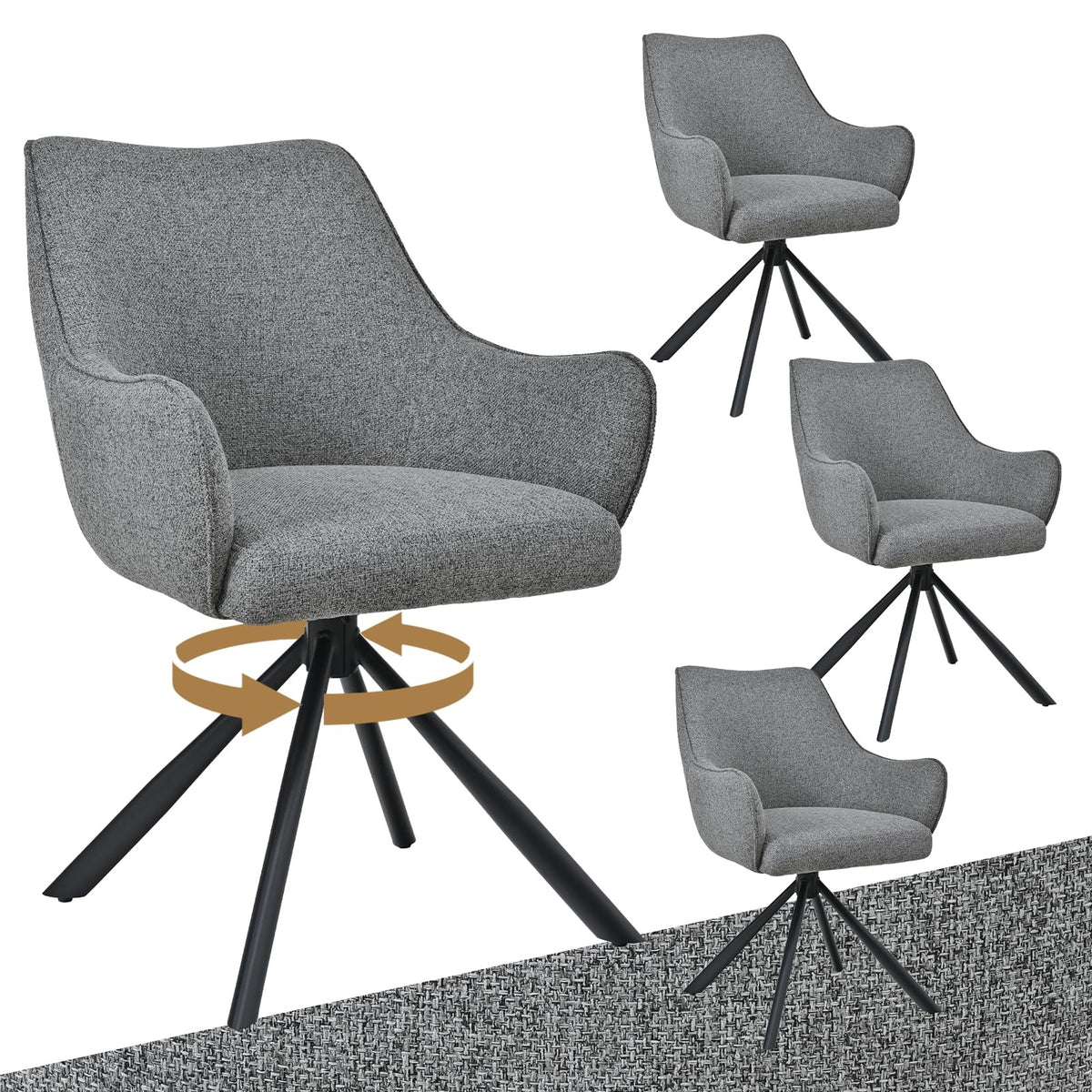 Esszimmerstühle Drehbar 4er Set mit Armlehne, gepolsterte Esszimmerstuhl mit hoher Rückenlehne für Esszimmer & Wohnzimmer, Büro, Beige1 – Standardgröße, Beige1, 6