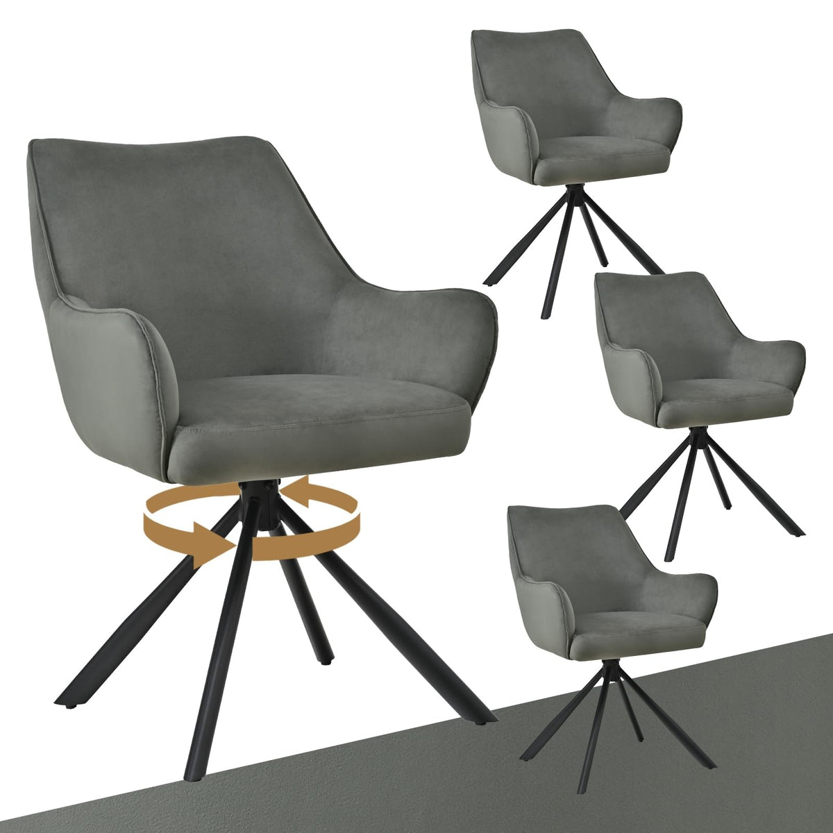 Esszimmerstühle Drehbar 4er Set mit Armlehne, gepolsterte Esszimmerstuhl mit hoher Rückenlehne für Esszimmer & Wohnzimmer, Büro, Beige1 – Standardgröße, Greige, 4