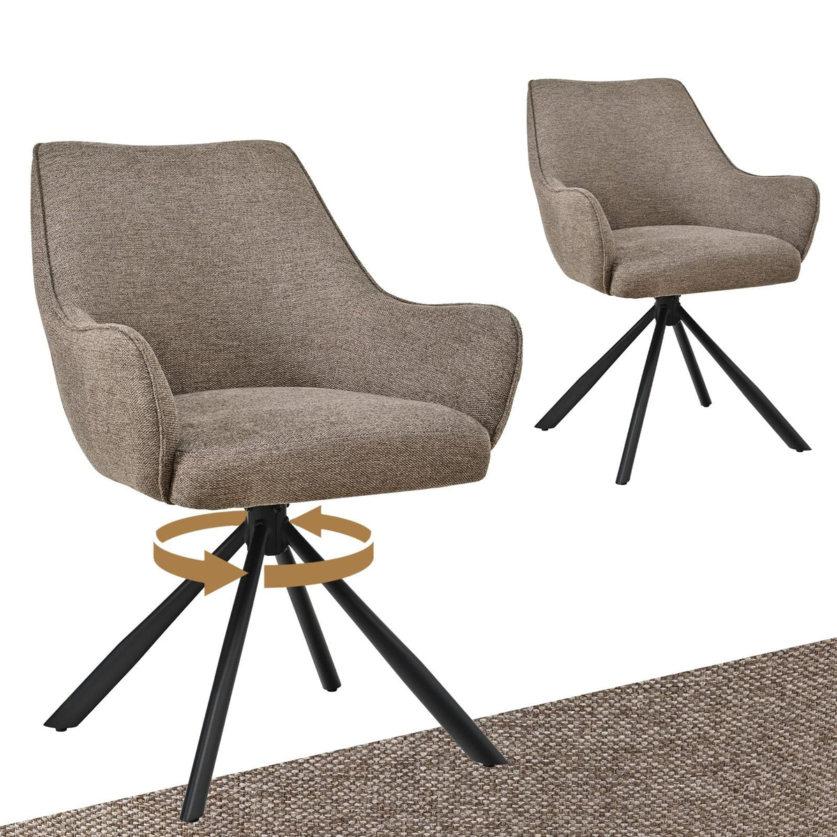 Esszimmerstühle Drehbar 4er Set mit Armlehne, gepolsterte Esszimmerstuhl mit hoher Rückenlehne für Esszimmer & Wohnzimmer, Büro, Beige1 – Standardgröße, Beige, 2