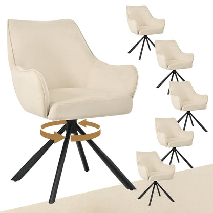 Esszimmerstühle Drehbar 4er Set mit Armlehne, gepolsterte Esszimmerstuhl mit hoher Rückenlehne für Esszimmer & Wohnzimmer, Büro, Beige1 – Standardgröße, Cremeweiß, 2