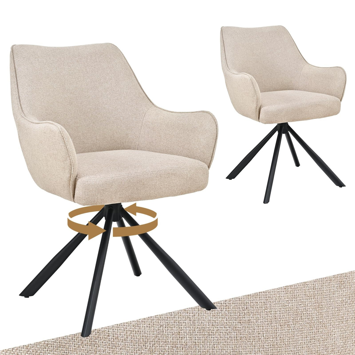 Esszimmerstühle Drehbar 4er Set mit Armlehne, gepolsterte Esszimmerstuhl mit hoher Rückenlehne für Esszimmer & Wohnzimmer, Büro, Beige1 – Standardgröße, Taupe, 2