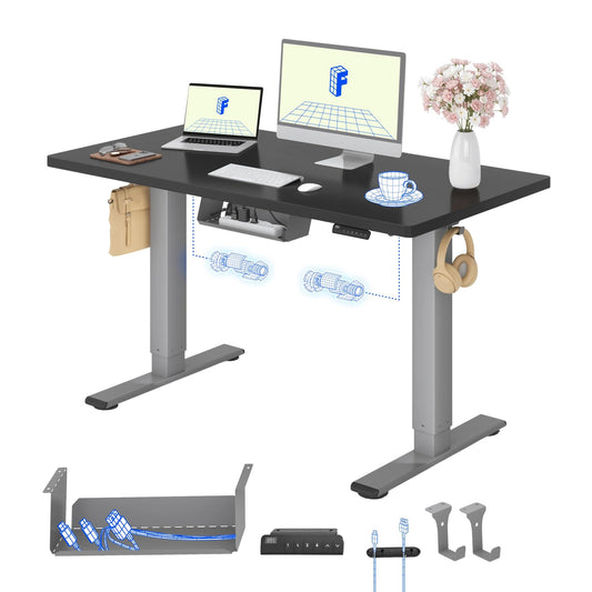 FLEXISPOT Höhenverstellbarer Schreibtisch elektrisch, Doppelmotor 160x80 cm – Kaffee-eiche Optik Tischplatte + Weiß Tischgestell, 180 x 80 cm