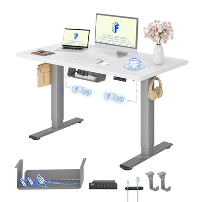 FLEXISPOT Höhenverstellbarer Schreibtisch elektrisch, Doppelmotor 160x80 cm – Ahorn Tischplatte+mousseweiß Tischgestell, 180 x 80 cm