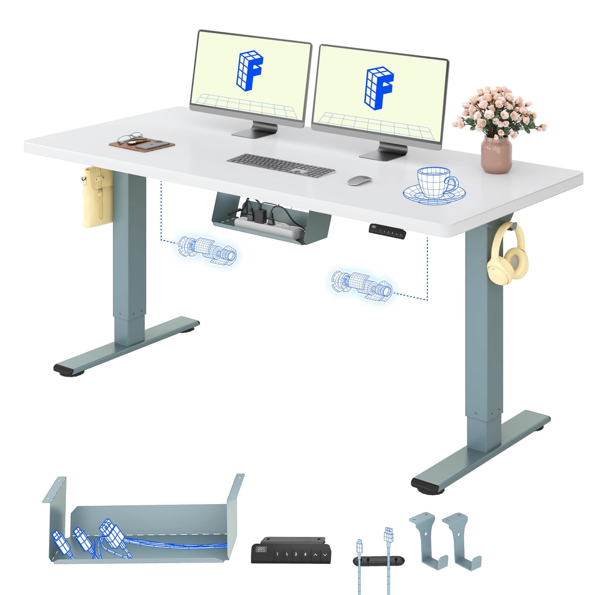 FLEXISPOT Höhenverstellbarer Schreibtisch elektrisch, Doppelmotor 160x80 cm – Ahorn Tischplatte+schwarz Tischgestell, 180 x 80 cm