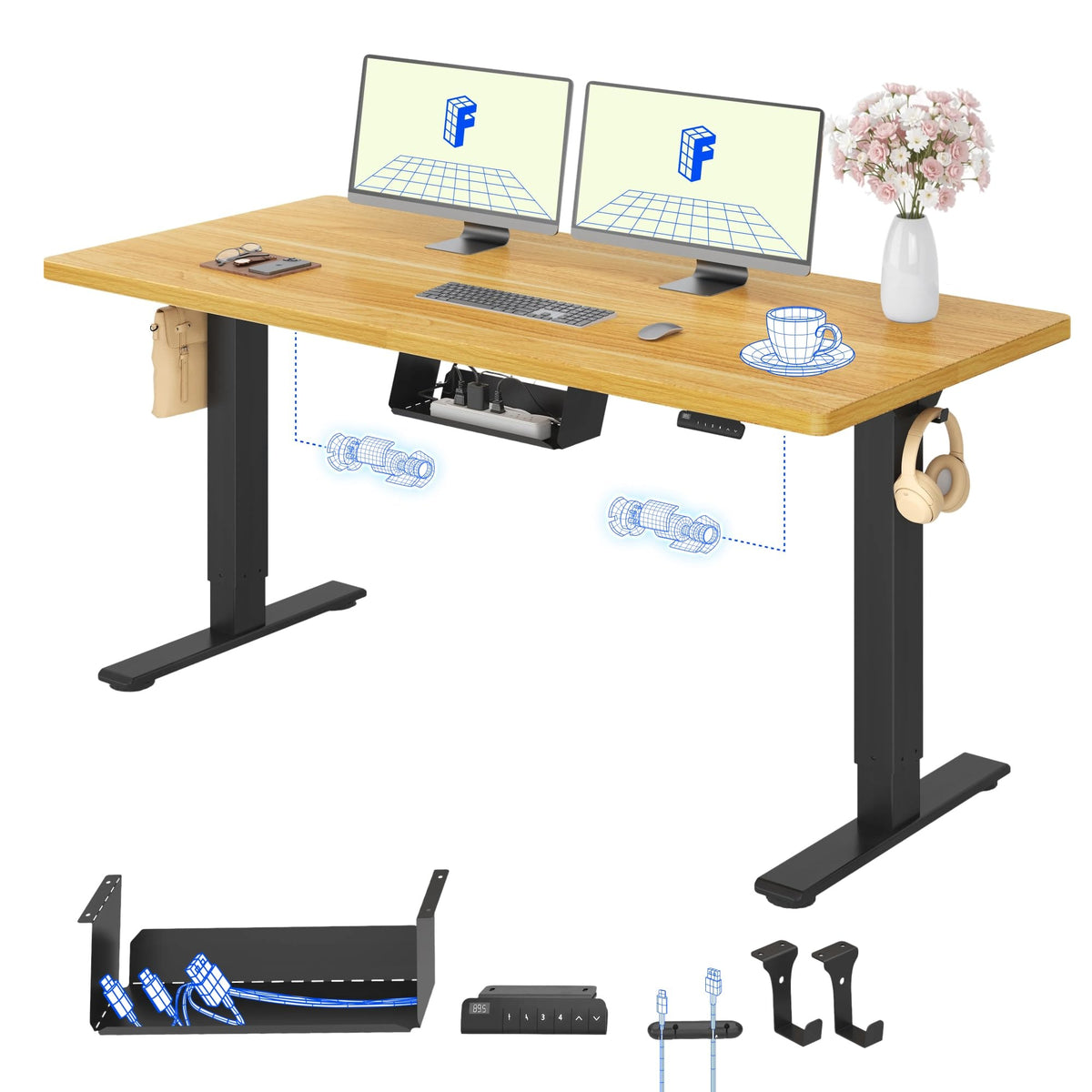 FLEXISPOT Höhenverstellbarer Schreibtisch elektrisch, Doppelmotor 160x80 cm – Weiß Tischplatte+weiß Tischgestell, 140 x 80 cm