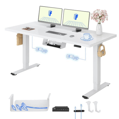 FLEXISPOT Höhenverstellbarer Schreibtisch elektrisch, Doppelmotor 160x80 cm – Ahorn Tischplatte+sierrablau Tischgestell, 140 x 80 cm
