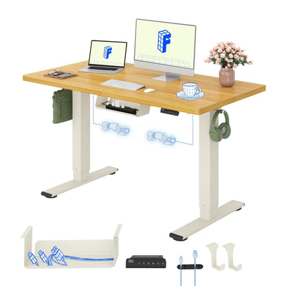 FLEXISPOT Höhenverstellbarer Schreibtisch elektrisch, Doppelmotor 160x80 cm – Ahorn Tischplatte+weiß Tischgestell, 140 x 80 cm