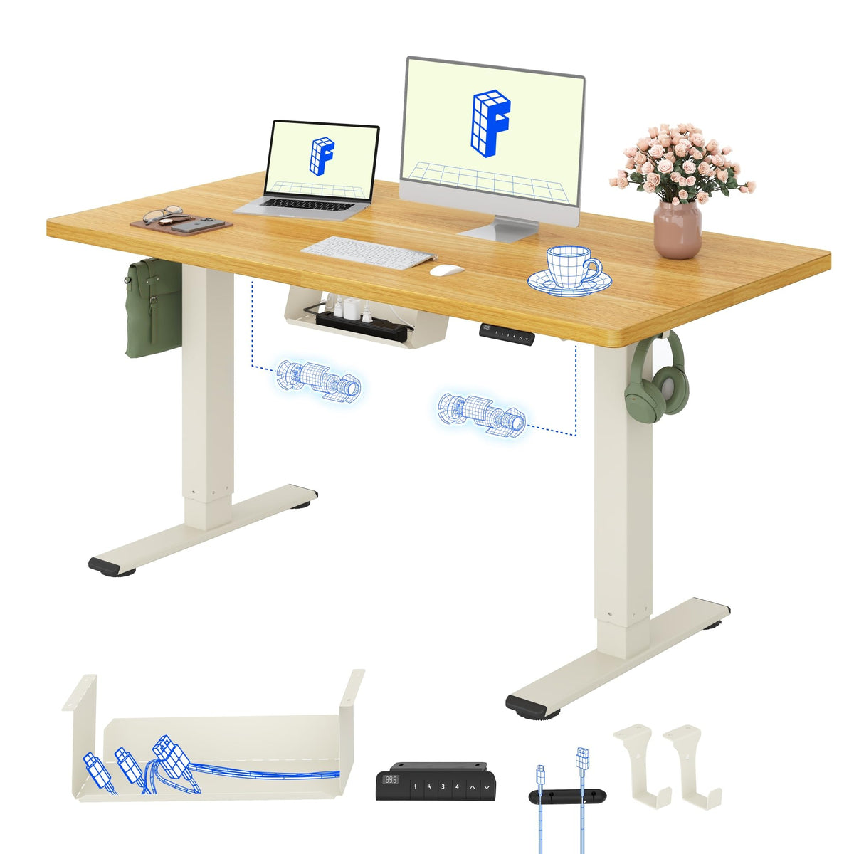 FLEXISPOT Höhenverstellbarer Schreibtisch elektrisch, Doppelmotor 160x80 cm – Schwarz Tischplatte+schwarz Tischgestell, 160 x 80 cm
