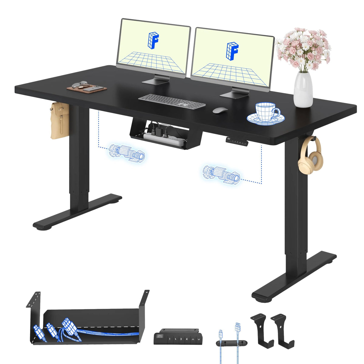 FLEXISPOT Höhenverstellbarer Schreibtisch elektrisch, Doppelmotor 160x80 cm – Weiß Tischplatte+weiß Tischgestell, 120 x 80 cm