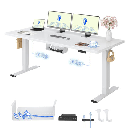 FLEXISPOT Höhenverstellbarer Schreibtisch elektrisch, Doppelmotor 160x80 cm – Walnussbraun Tischplatte+mousseweiß Tischgestell, 120 x 80 cm