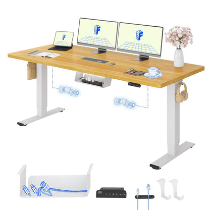 FLEXISPOT Höhenverstellbarer Schreibtisch elektrisch, Doppelmotor 160x80 cm – Weiß Tischplatte+sierrablau Tischgestell, 120 x 60 cm