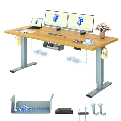 FLEXISPOT Höhenverstellbarer Schreibtisch elektrisch, Doppelmotor 160x80 cm – Ahorn Tischplatte+schwarz Tischgestell, 120 x 60 cm
