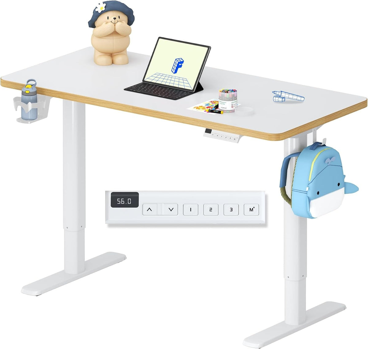 FLEXISPOT Kinderschreibtisch höhenverstellbar elektrisch 110 × 52 cm, Weiß – Weiß, Kinderschreibtisch, SK1 (56-88 cm)