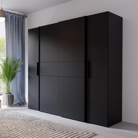 Forte Kalixtus Kleiderschrank 4-türig mit Schwebetüren – Moderner Schlafzimmerschrank mit Kleiderstangen & Einlegeböden – Artisan Eiche mit Weiß, Mit 4 Schubladen