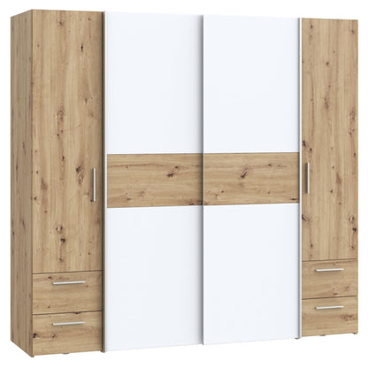 Forte Kalixtus Kleiderschrank 4-türig mit Schwebetüren – Moderner Schlafzimmerschrank mit Kleiderstangen & Einlegeböden – Artisan Eiche mit Schwarz, Ohne Schubladen