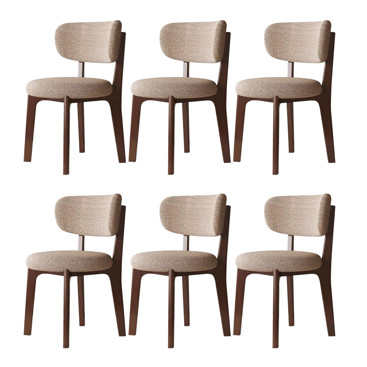 Esszimmerstühle 4er Set mit Polsterung, Holzbeine in Walnuss, Khaki, Küchenstühle mit geschwungener Rückenlehne – 6er Set, Walnuss + Dunkelgrau