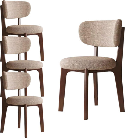 Esszimmerstühle 4er Set mit Polsterung, Holzbeine in Walnuss, Khaki, Küchenstühle mit geschwungener Rückenlehne – 2er Set, Holz + Gebrochenes Weiß