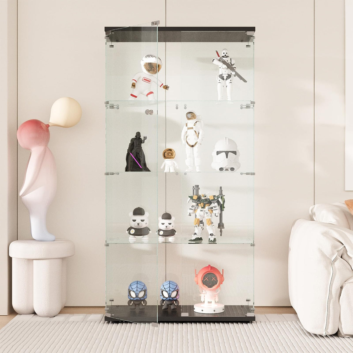 Glasvitrine Standvitrine in Schwarz, 164x42,5x36,5CM Glas Vitrine – Schwarz, 4 Böden-Einzeltür
