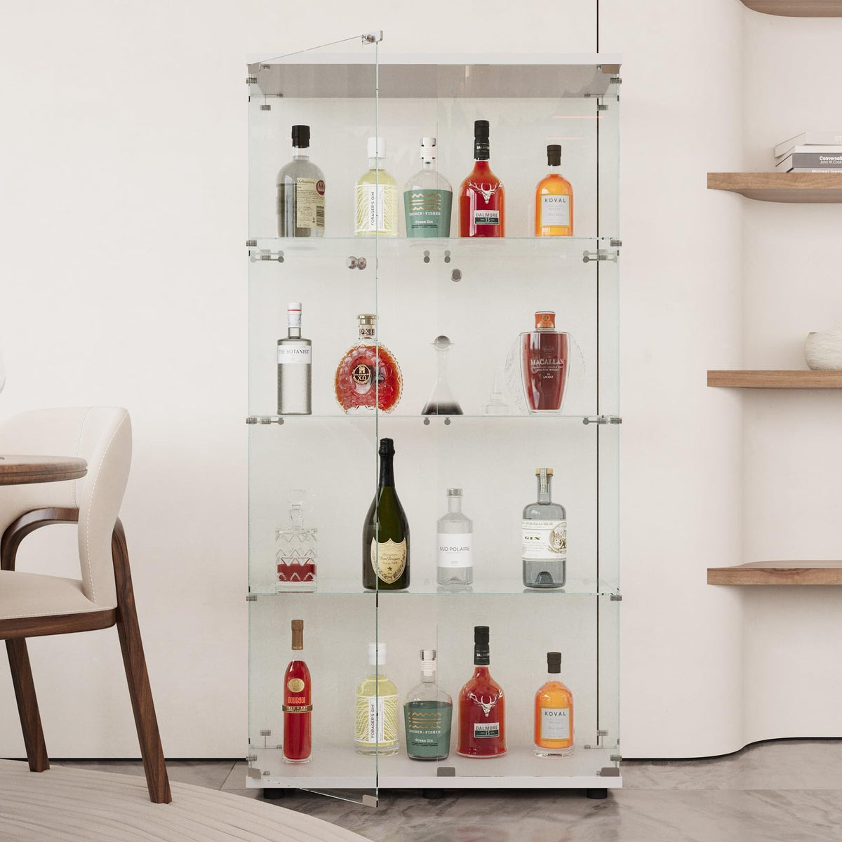 Glasvitrine Standvitrine in Schwarz, 164x42,5x36,5CM Glas Vitrine – Weiß, 3 Böden-Einzeltür