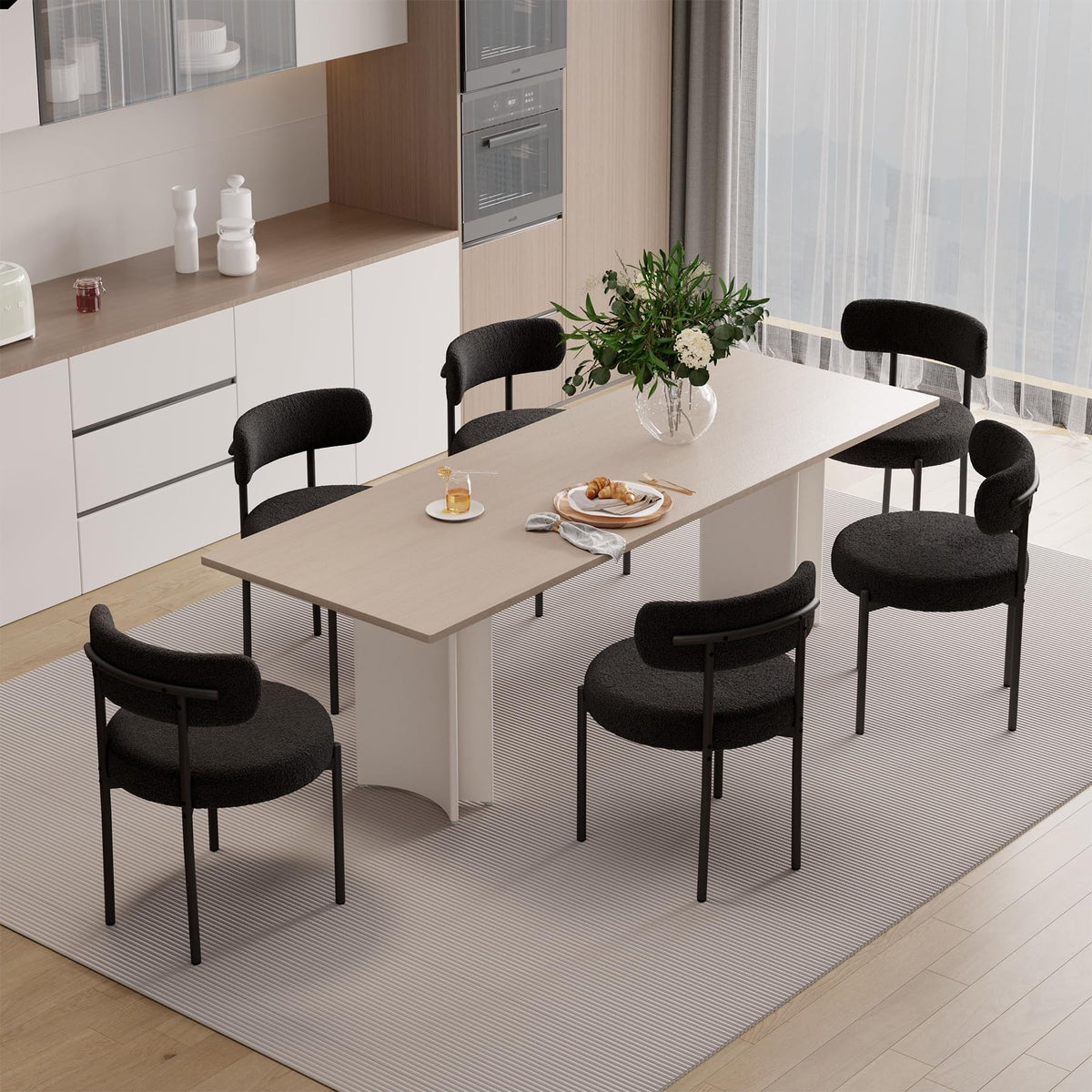 Hawthyhome Esszimmerstühle 4er Set丨Teddy Stoff Runde Boucle Stühle·Mid-Century gepolsterte Küchenstühle·Esszimmerstühle mit Metallbeinen·Creme Wei߷ – 2er Set, Beige